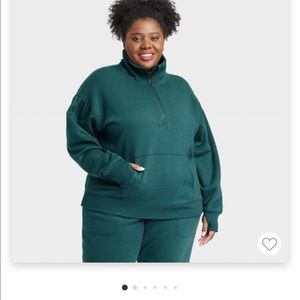 All in motion, emerald green 1/4 zip cotton fleece top.